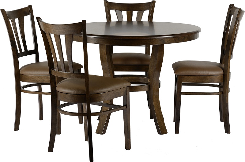 Grosvenor Round walnut table with four Brown PU upholstered chairs , Please click to get details